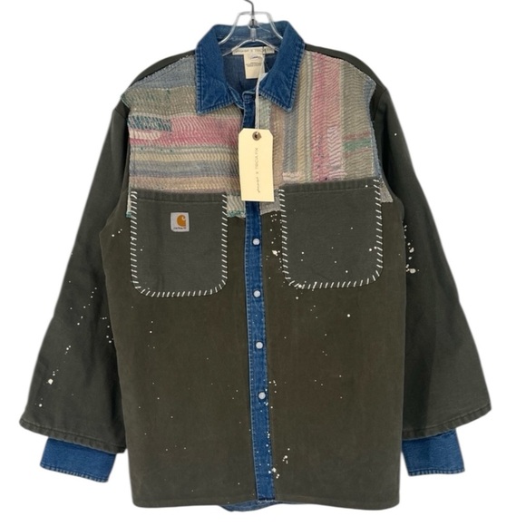 Tricia Fix x Carhartt  Grey Denim Canvas Embroidered Upcycled Jacket XS/S NWT - Picture 1 of 9